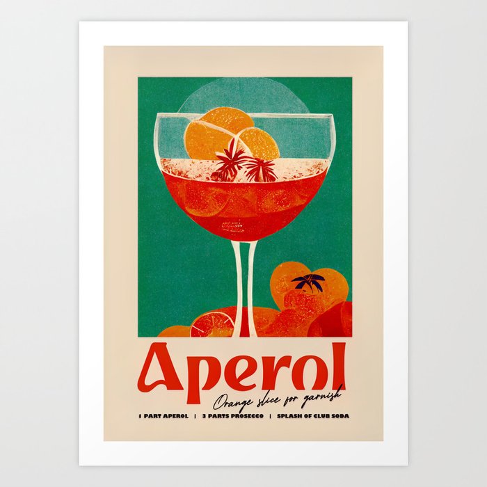 Retro Aperol Spritz Poster Holiday Print Homebar Kitchen Bar Prints Vintage Drinks Art Print