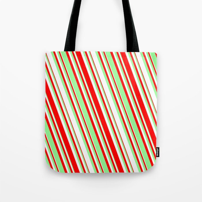 Red, Green & White Colored Striped/Lined Pattern Tote Bag