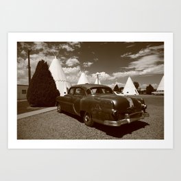 Route 66 Wigwam Motel and Classic Car 2012 #3 Sepia Art Print