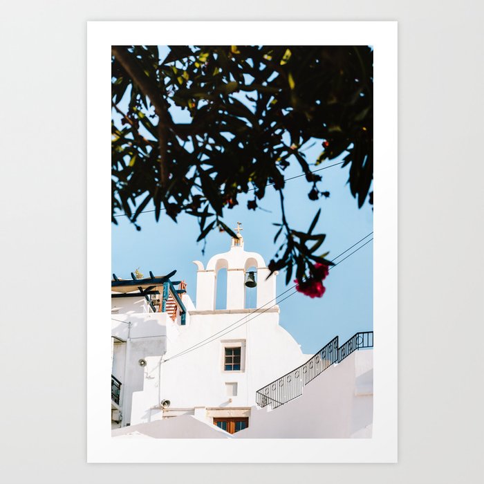 Greek Church through Plants | Mountain Village View | Travel Photography Art Print