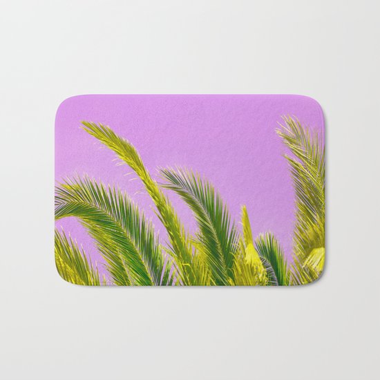 Green palm leaves on a pink background - #Society6 #Buyart Bath Mat