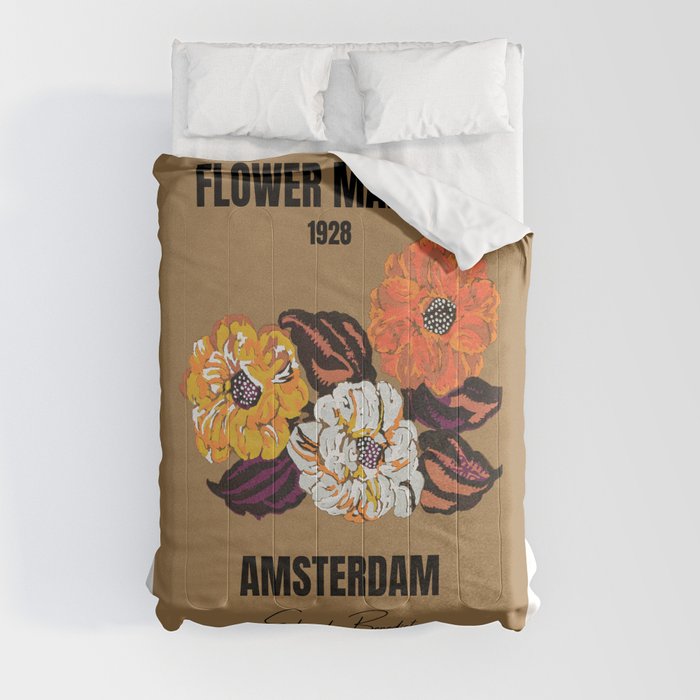 Vintage Orange And Yellow Flower Market Amsterdam Comforter