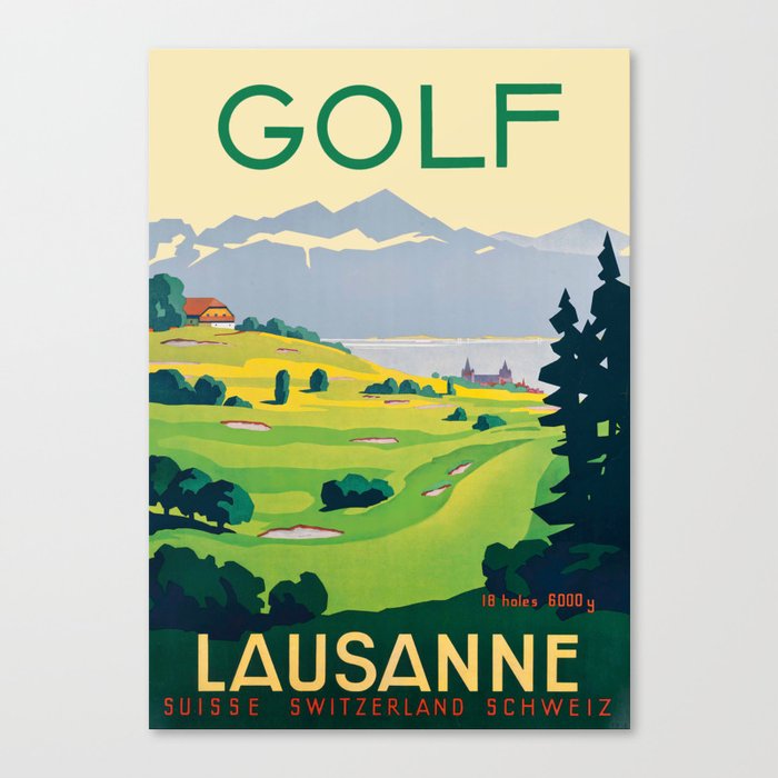 Golf Lausanne Suisse Vintage Travel Poster 1930s - Switzerland, Scheiz Canvas Print