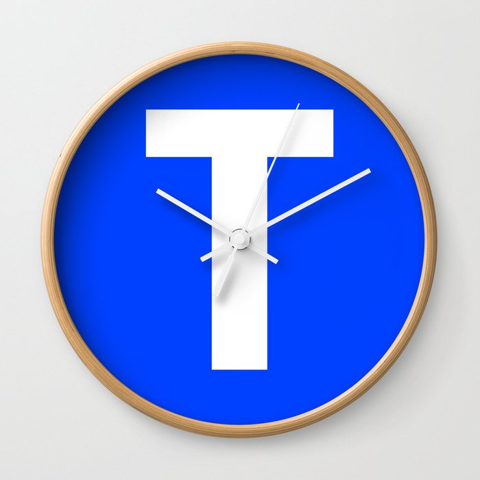 Letter T (White & Blue) Wall Clock