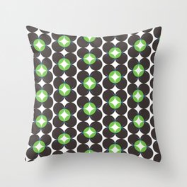 Fun Mid century flowers in black and green Throw Pillow