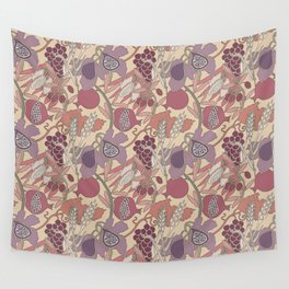 Seven Species Botanical Fruit and Grain in Mauve Tones Wall Tapestry