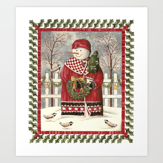 Holly Jolly Snowman Art Print