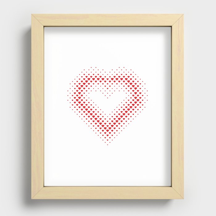 Heart Shape Halftone Dot Red Heart Pattern Recessed Framed Print