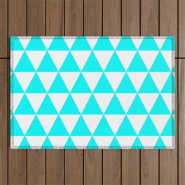 Triangle Texture (Cyan & White) Outdoor Rug