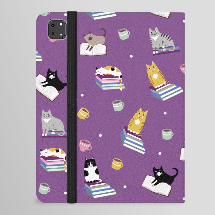 Cats, Books and Coffee on Purple 11000 iPad Folio Case