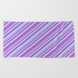 [ Thumbnail: Orchid and Light Blue Colored Lined Pattern Beach Towel ]