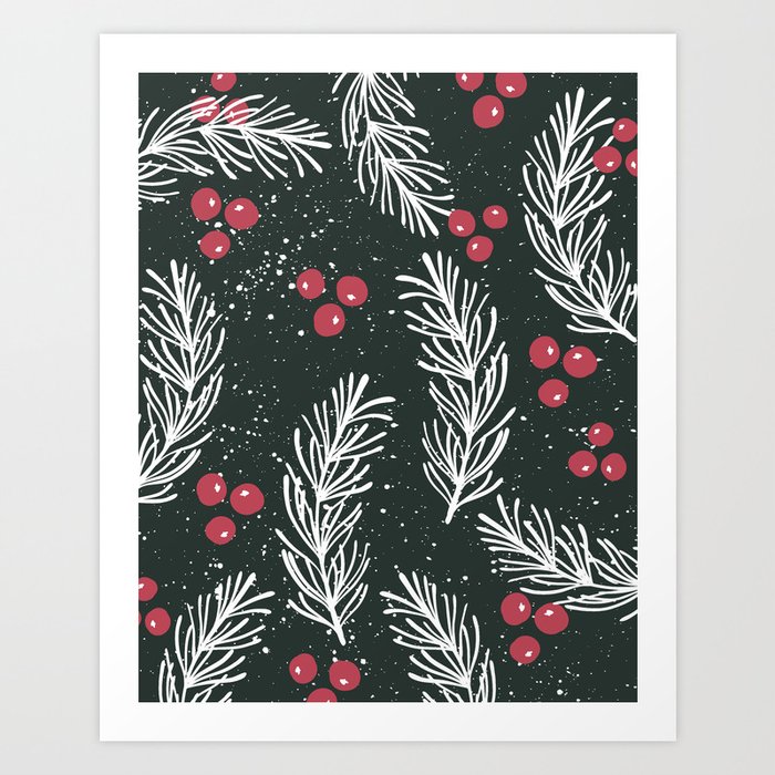 Winter Berries And Snowy Pine Twigs Art Print