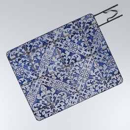 Portuguese Tiles - Azulejo Blue and White Floral Leaf Design Picnic Blanket