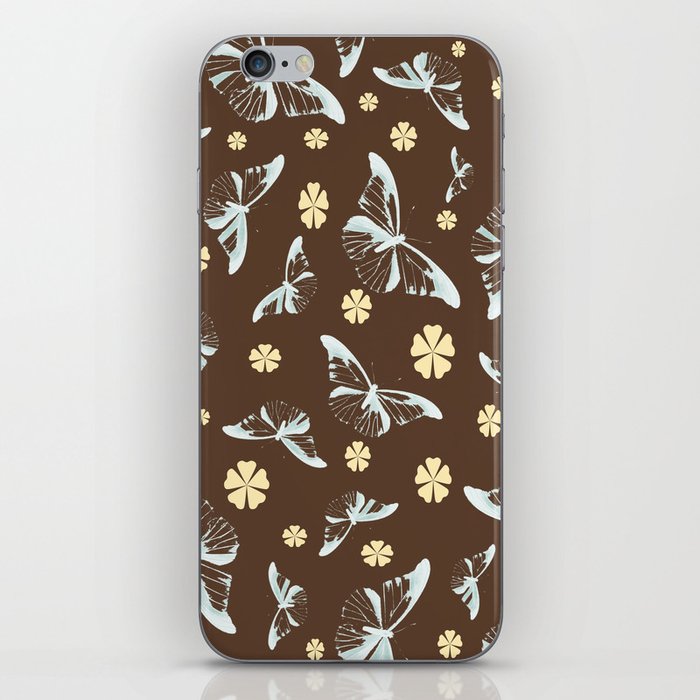 Retro Color Brown Butterfly Pattern Vintage Floral Pattern Cute Mid Century Modern Pattern iPhone Skin