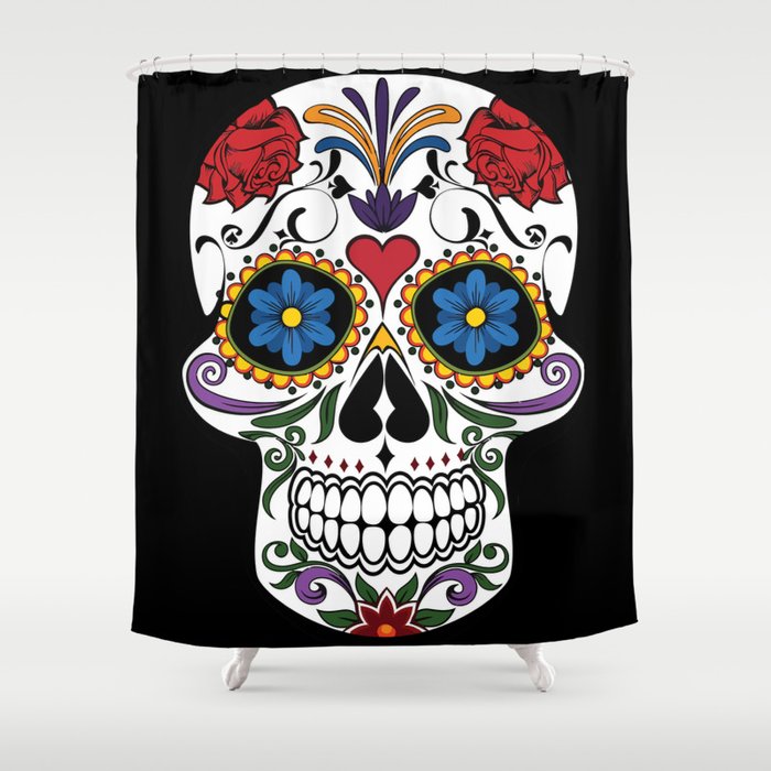 Colorful Sugar Skull Shower Curtain By Mesutok