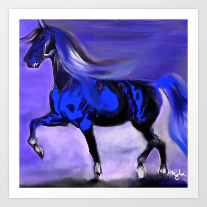 Horse Cobalt Blue Art Print