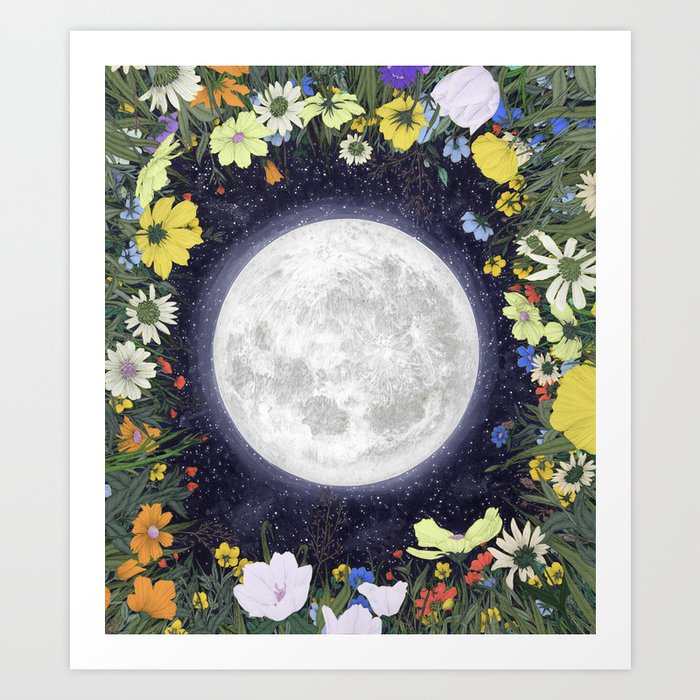 Moon in the Meadow Yellow Art Print