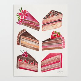 Cake Slices – Pink & Brown Palette Poster