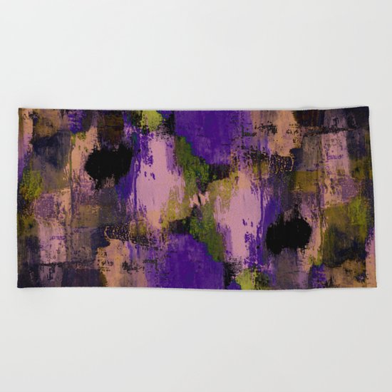 Abstract Nature - Textured, blue, yellow, pink, lilac, purple, black and orange painting Beach Towel
