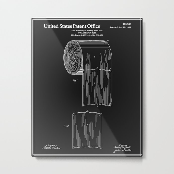 Toilet Paper Roll Patent - Black Metal Print