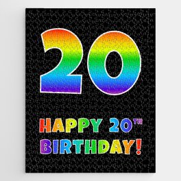 [ Thumbnail: HAPPY 20TH BIRTHDAY - Multicolored Rainbow Spectrum Gradient Jigsaw Puzzle ]