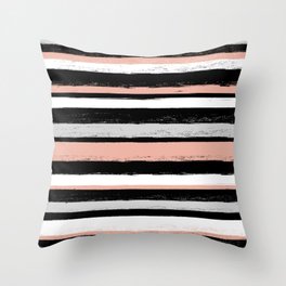 Stripes - Peach Grey Black White Throw Pillow