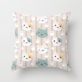 Cute Kitten Seammless Pattern  Throw Pillow