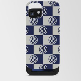 Smiley Faces On Checkerboard (Muted Beige & Dark Blue)  iPhone Card Case