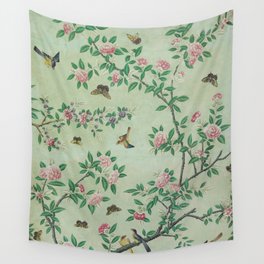 Antique Chinoiserie Peony Flower Bird Garden 1800 Wall Tapestry