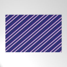 [ Thumbnail: Midnight Blue, Orchid, and Beige Colored Lined Pattern Welcome Mat ]