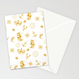 Mustard Silhouettes Of Vintage Nautical Pattern Stationery Card