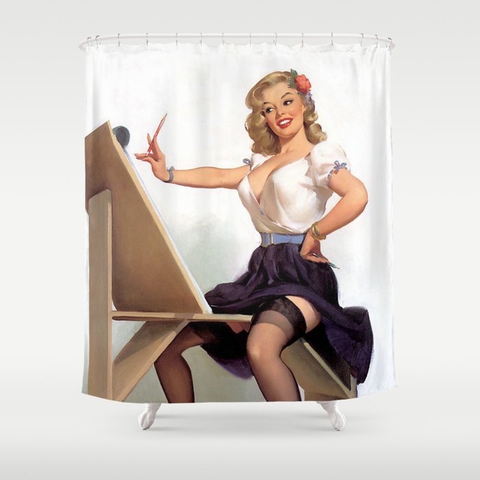 Vintage Pin Up Girl Artist Shower Curtain By Retroroxie Society6 Vintage Pin Up Girl Artist Shower Curtain