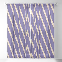 [ Thumbnail: Tan & Dark Slate Blue Colored Lines Pattern Sheer Curtain ]