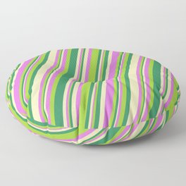 [ Thumbnail: Orchid, Green, Sea Green, and Beige Colored Stripes Pattern Floor Pillow ]