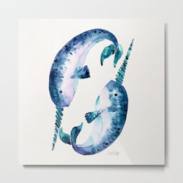 Blue Narwhals Metal Print | Narwhal, Blue, Endangered, Classicblue, Arctic, Nature, Animal, Watercolor, Painting, Green 