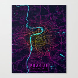 Prague City Map of Czech Republic - Neon Canvas Print