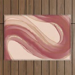 Alcohol Ink Ribbon with Gold Glitter - Pink and Peach Outdoor Rug