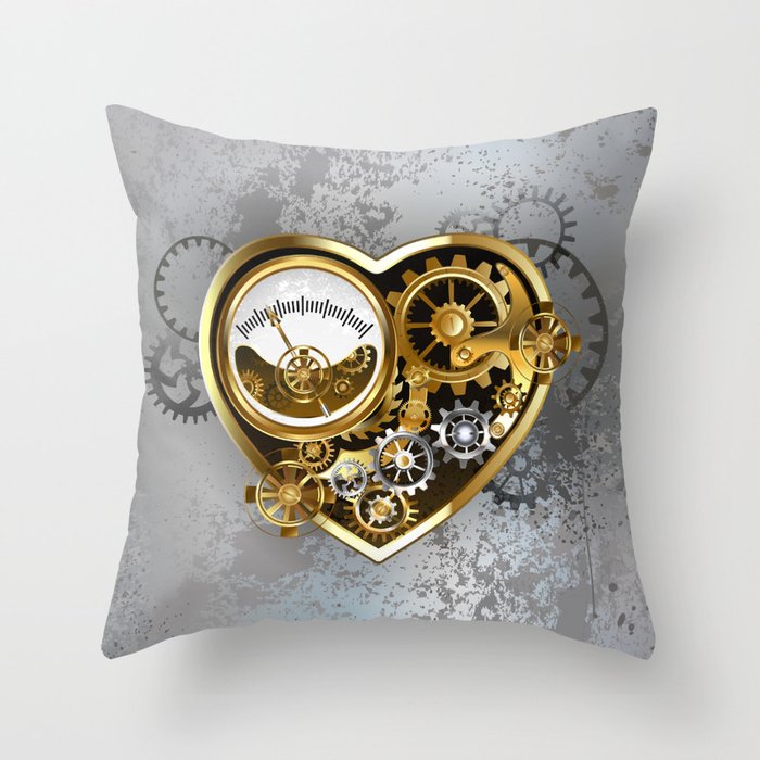 Steampunk Heart with Manometer Throw Pillow