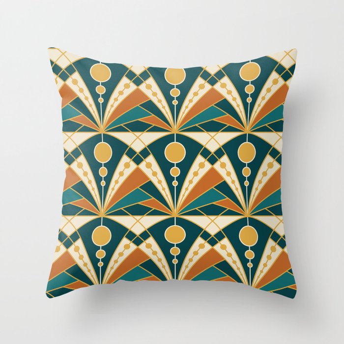 Art Deco (Green, rusty and gold) Throw Pillow