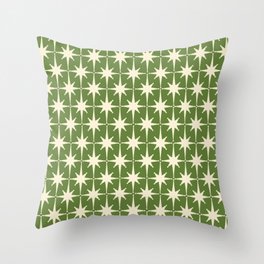 Atomic Age Starbursts - Midcentury Modern Pattern in Cream and Retro Green Throw Pillow