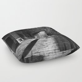 Rays of sun; European cobblestone cityscape black and white photograph / photography Floor Pillow