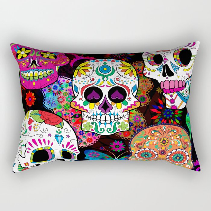 Rocking Color Sugar Skull Day Of The Dead Rectangular Pillow