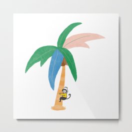  Let's play with palm trees Metal Print | Tropical, Character, Cute, Tree, Drawing, Palmtree, Monkey, Nature, Pastel, Summer 