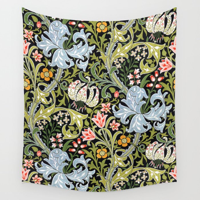 Golden Lily on Black by John Henry Dearle for William Morris Wall Tapestry