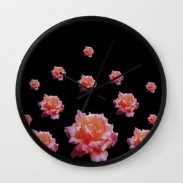 ROMANTIC ANTIQUE PINK ROSES ON BLACK Wall Clock