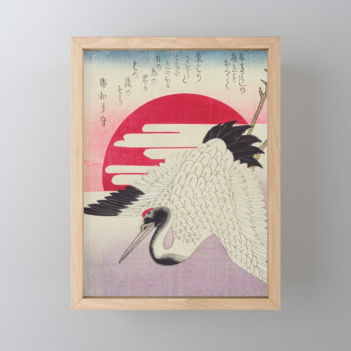 Flying Crane, Rising Sun Woodblock art Framed Mini Art Print
