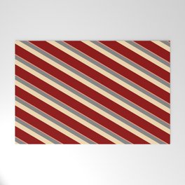 [ Thumbnail: Dark Salmon, Grey, Beige & Dark Red Colored Stripes/Lines Pattern Welcome Mat ]