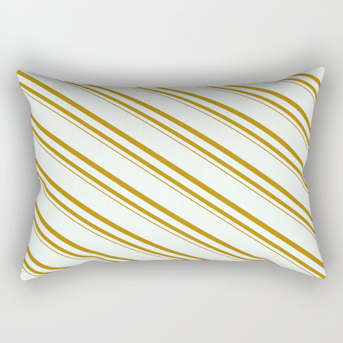 Mint Cream and Dark Goldenrod Colored Stripes Pattern Rectangular Pillow