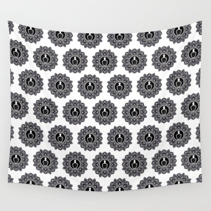 Black and white mandala bottle with stars and purple patterns Wall Tapestry