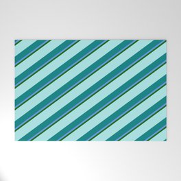 [ Thumbnail: Turquoise, Teal, Cornflower Blue & Dark Green Colored Lined Pattern Welcome Mat ]